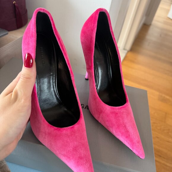 NWT Balenciaga Knife 100mm Pointed Toe Pumps Bright Pink Velvet Stilettos Sz 35 - Picture 6 of 9
